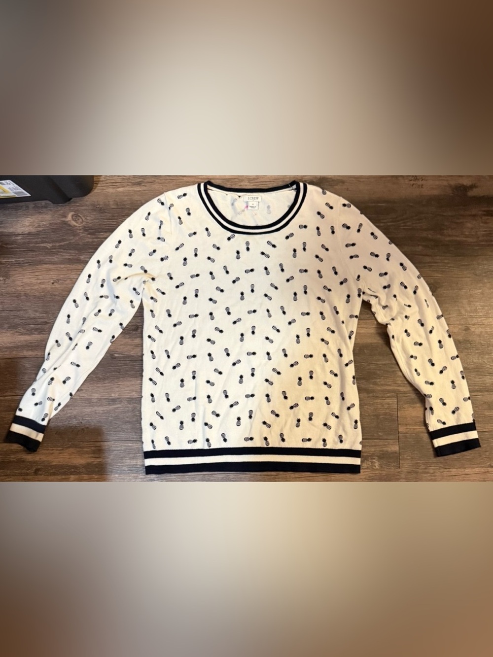 J. Crew White Long Sleeve Teddy Sweater Pineapple Print